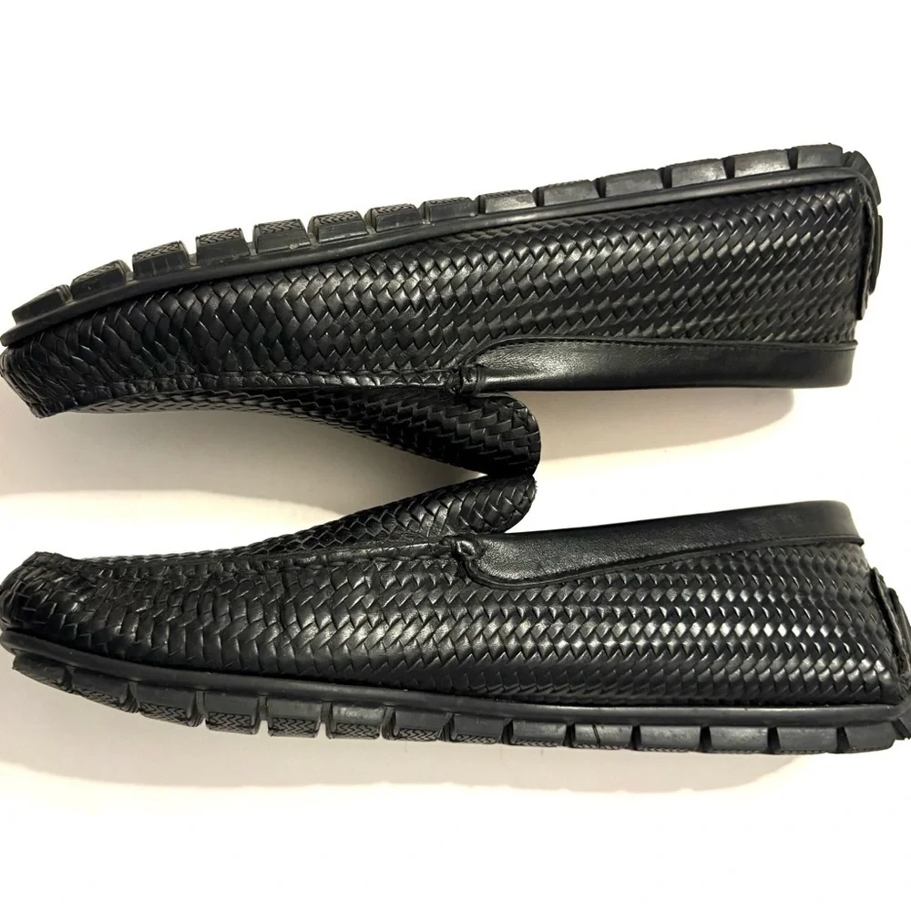 ANDREA VIVIANI Black Woven Leather Loafers